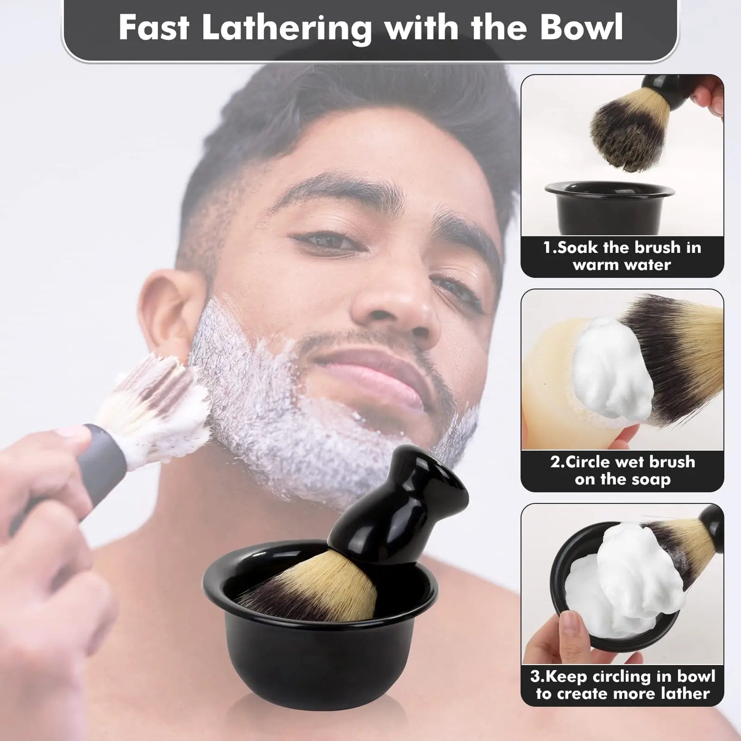 3 In 1 Mens Shaving Brush Bowl Set Abs Stand Razor Slot Wet Shaving Experience Barbershop Supplies